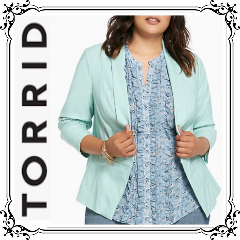 TORRID ⭐️ Mint Green Cut Away Stretch Blazer - Picture 1 of 9